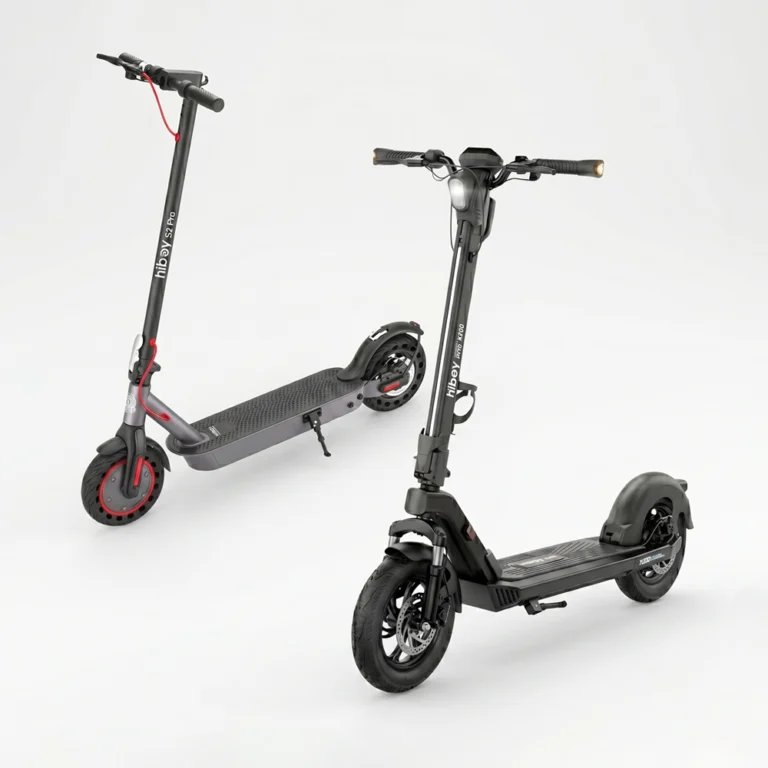 A split-screen comparison image of the lightweight, zero-maintenance Hiboy S2 Pro versus the heavy, comfortable big wheel Hiboy X300.