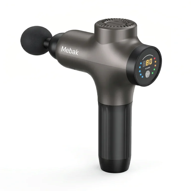 A full view of the Mebak 3 deep tissue massage gun, showcasing its sleek matte design and ergonomic handle for muscle recovery and pain relief.